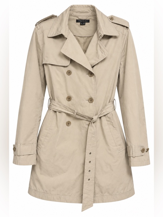 Theory Jackets & Blazers - Theory Beige Double-Breasted Belted Trench Coat